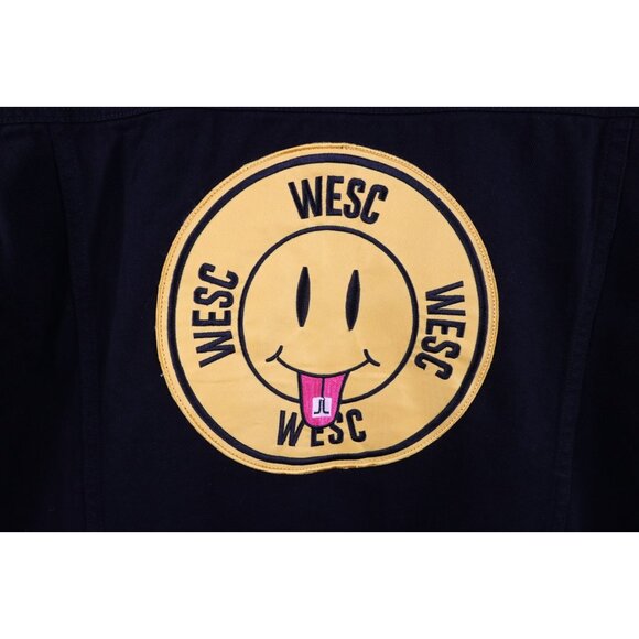 WESC Streetwear Mens Large Hardcore Happiness Smiley Face Denim Trucker Jacket - Picture 15 of 16